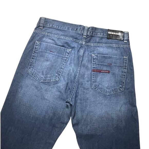 Prada Jeans Mens 32x32 Blue Mid Wash Denim Straight Button Fly Silver Tab Italy - Picture 1 of 13